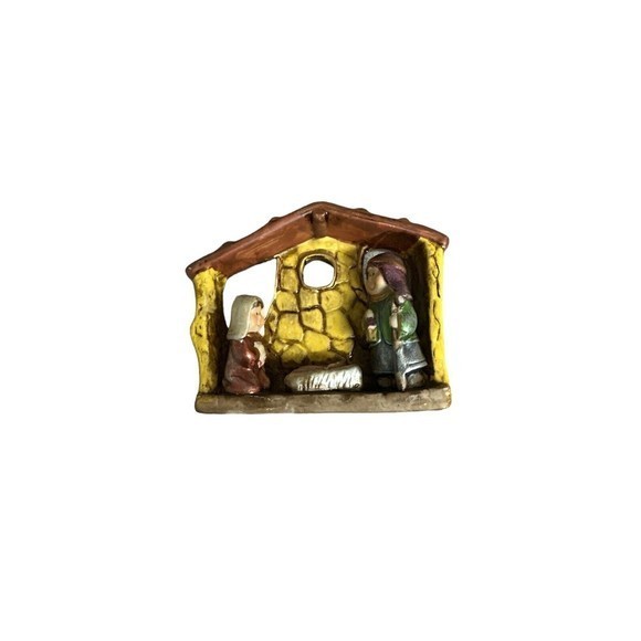 Vtg Nativity Sculpture Manger Stable Baby Jesus Xmas‎ Hand-painted Ceramic 4.25" - Picture 8 of 8